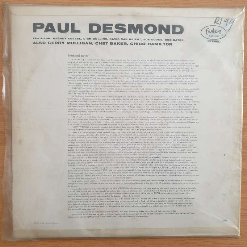 Gerry Mulligan Quartet / Paul Desmond Quintet  Vinyl LP Record - Very-Good+ Quality (VG+)