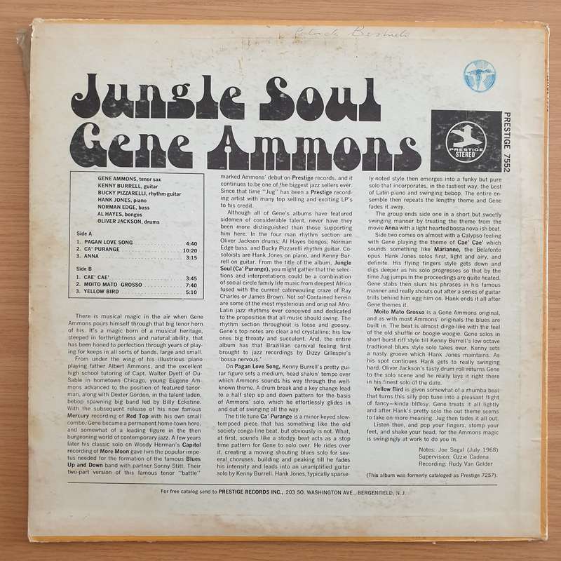 Gene Ammons  Jungle Soul  Vinyl LP Record - Very-Good+ Quality (VG+)