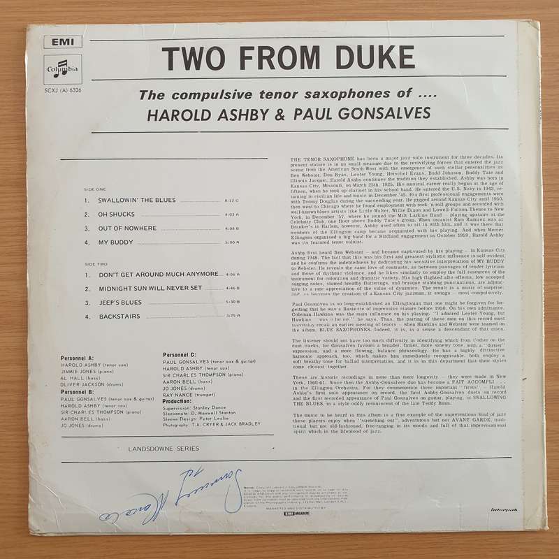 Harold Ashby & Paul Gonsalves  Two From Duke  Vinyl LP Record - Very-Good+ Quality (VG+)
