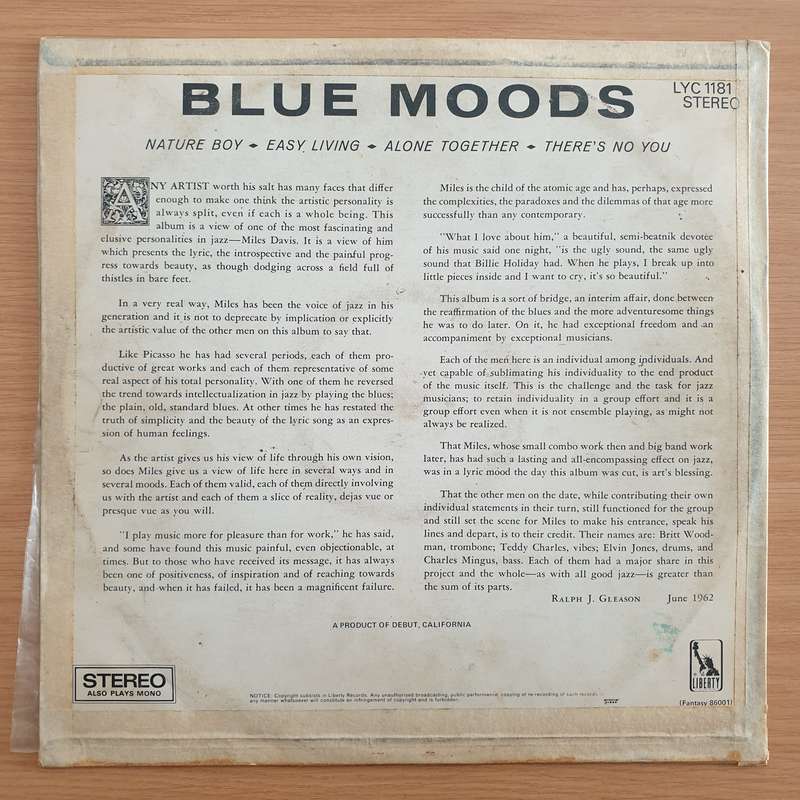 Miles Davis  Blue Moods  Vinyl LP Record - Very-Good+ Quality (VG+)