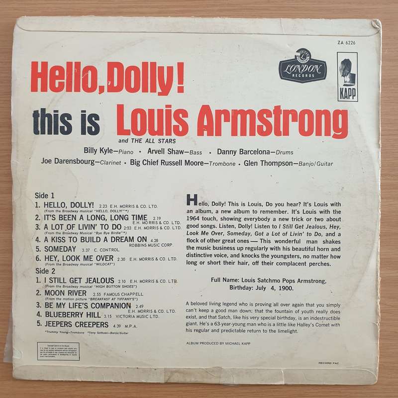 Louis Armstrong And The All Stars  Hello, Dolly! - Vinyl LP Record  (G+)