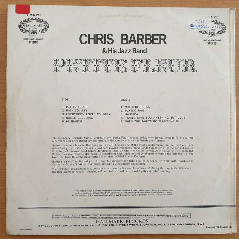 Chris Barber & His Jazz Band  Petite Fleur  - Vinyl LP Record - Very-Good+ Quality (VG+)