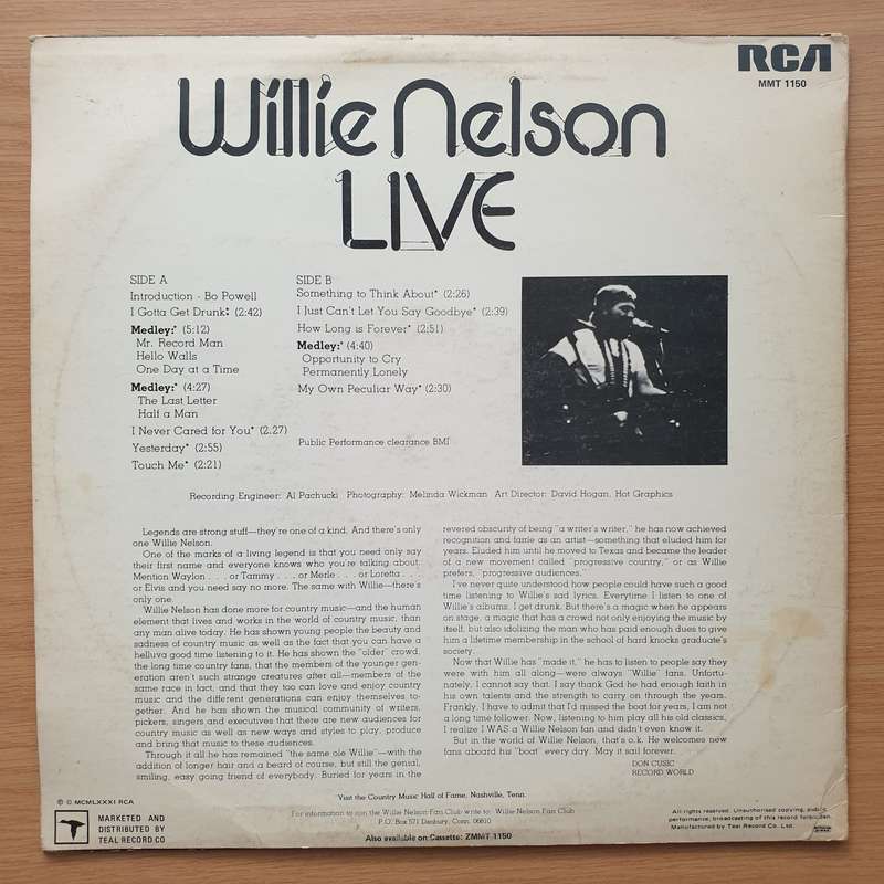 Willie Nelson  I Gotta Get Drunk-Live - Vinyl LP Record - Very-Good+ Quality (VG+)