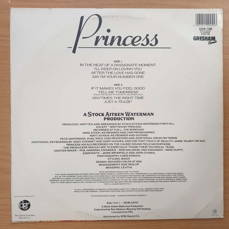 Princess  Princess  Vinyl LP Record - Very-Good+ Quality (VG+)