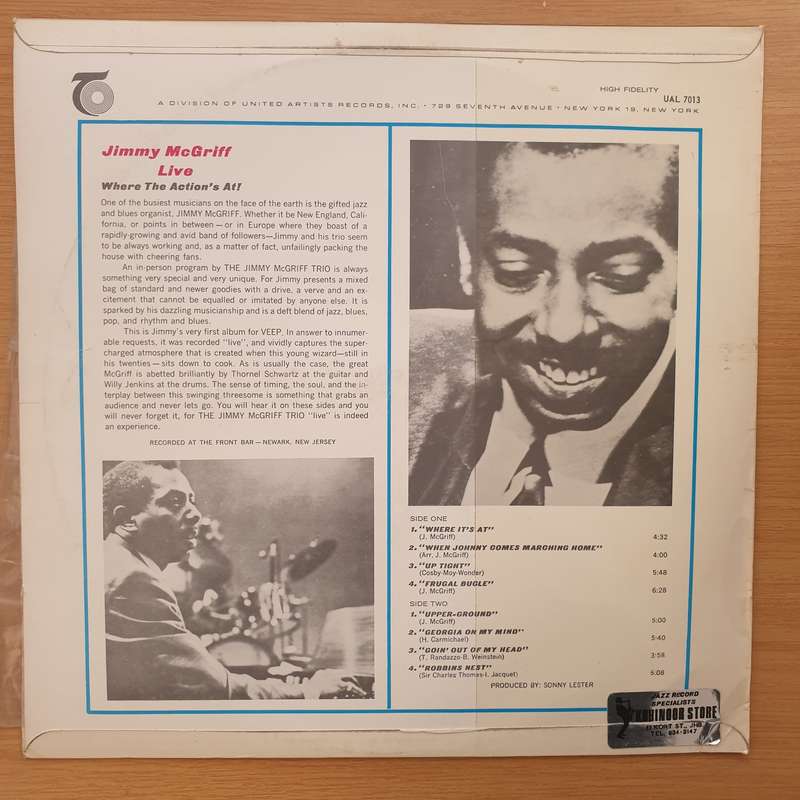 Jimmy McGriff  Live Where The Action's At!  Vinyl LP Record - Very-Good+ Quality (VG+)