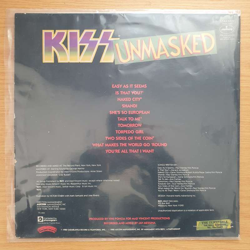 Kiss  Unmasked - Vinyl LP Record - Very-Good+ Quality (VG+)