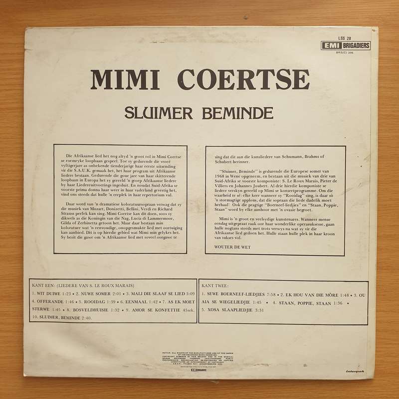 Mimi Coertse  Sluimer Beminde (Lullabies) - Vinyl LP Record - Very-Good+ Quality (VG+)