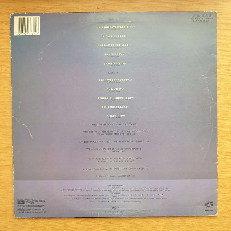 Grace Jones - Bulletproof Heart  Vinyl LP Record - Very-Good+ Quality (VG+)