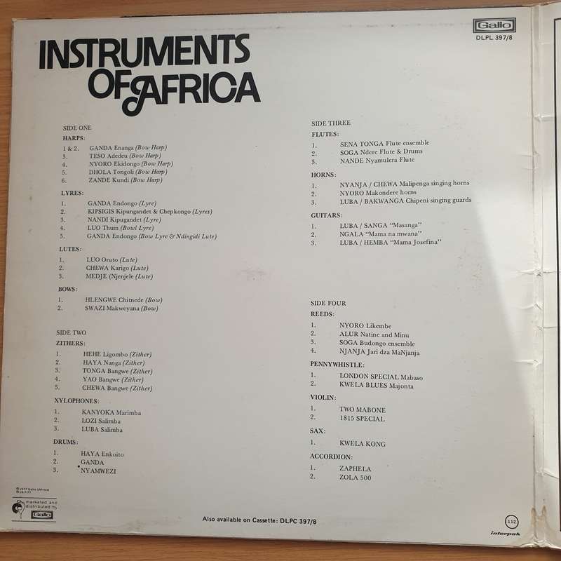 Hugh Tracey  Instruments Of Africa - Double Vinyl LP Record - Very-Good Quality (VG) (verry)