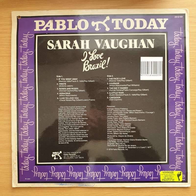 Sarah Vaughan  I Love Brazil!  Vinyl LP Record - Very-Good+ Quality (VG+)