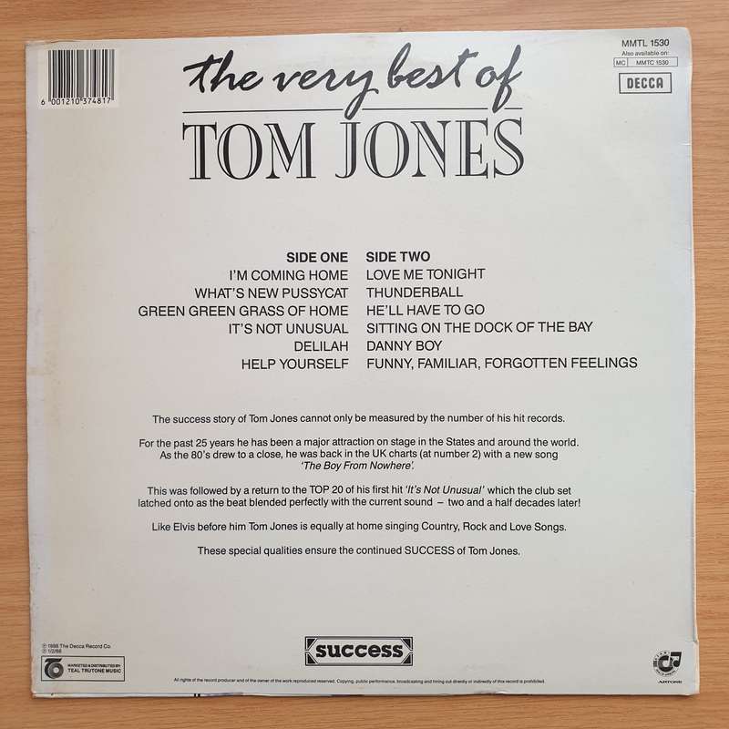 Tom Jones  The Very Best Of Tom Jones  - Vinyl LP Record - Very-Good+ Quality (VG+)