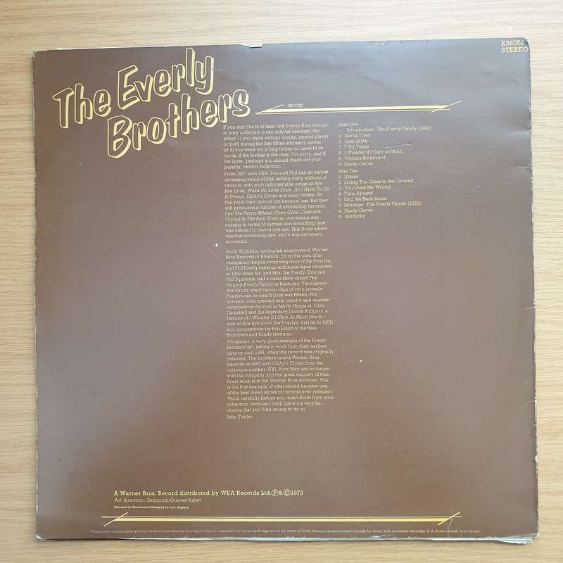 The Everly Brothers  Roots -  Vinyl LP Record - Very-Good+ Quality (VG+)