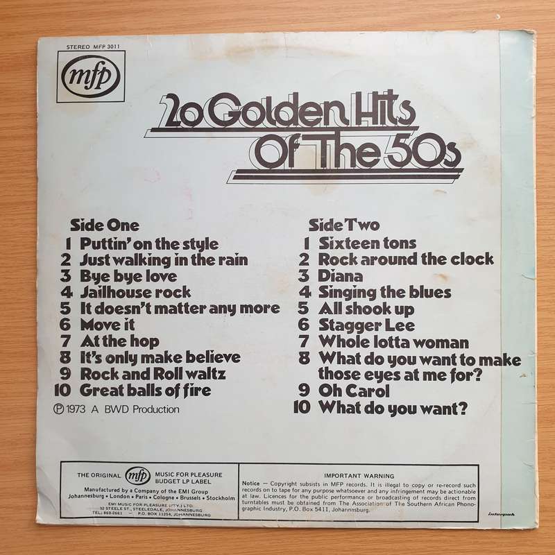 20 Golden Hits of the 50's -  Vinyl LP Record - Very-Good Quality (VG) (verry)