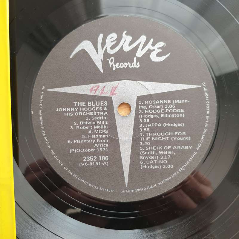 Johnny Hodges And His Orchestra  The Blues - Vinyl LP Record - Very-Good+ Quality (VG+)
