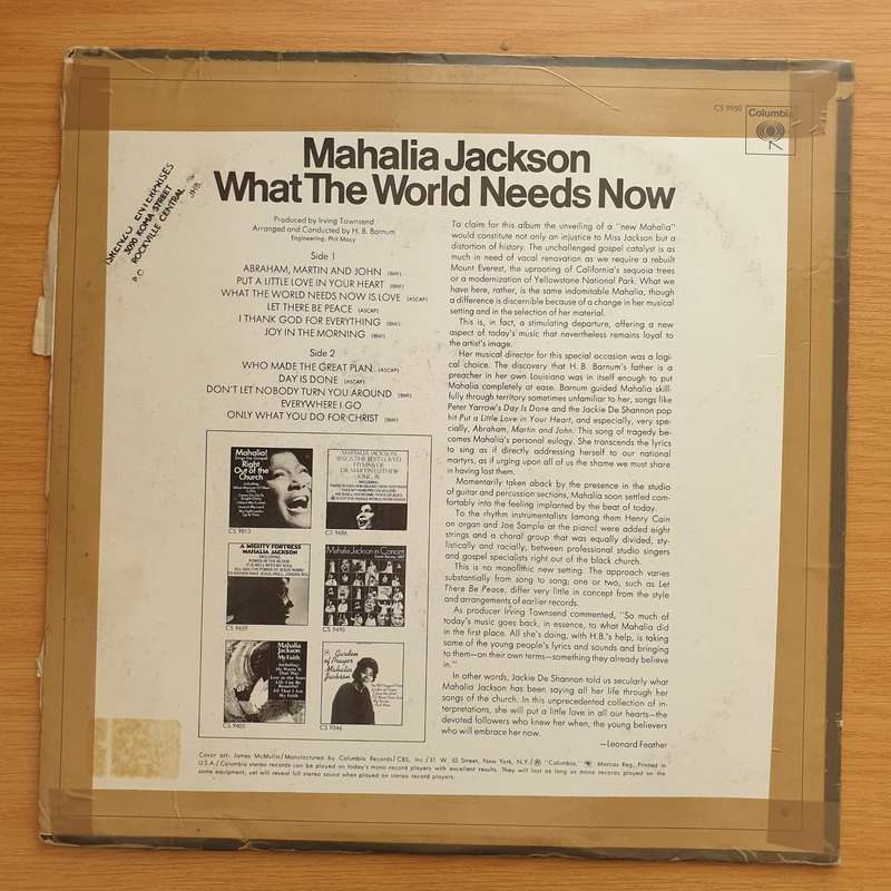 Mahalia Jackson  What The World Needs Now - Vinyl LP Record - Very-Good+ Quality (VG+)