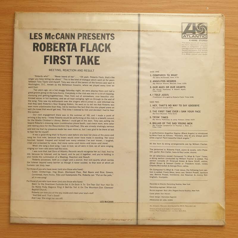 Roberta Flack  First Take -  Vinyl LP Record - Very-Good+ Quality (VG+)