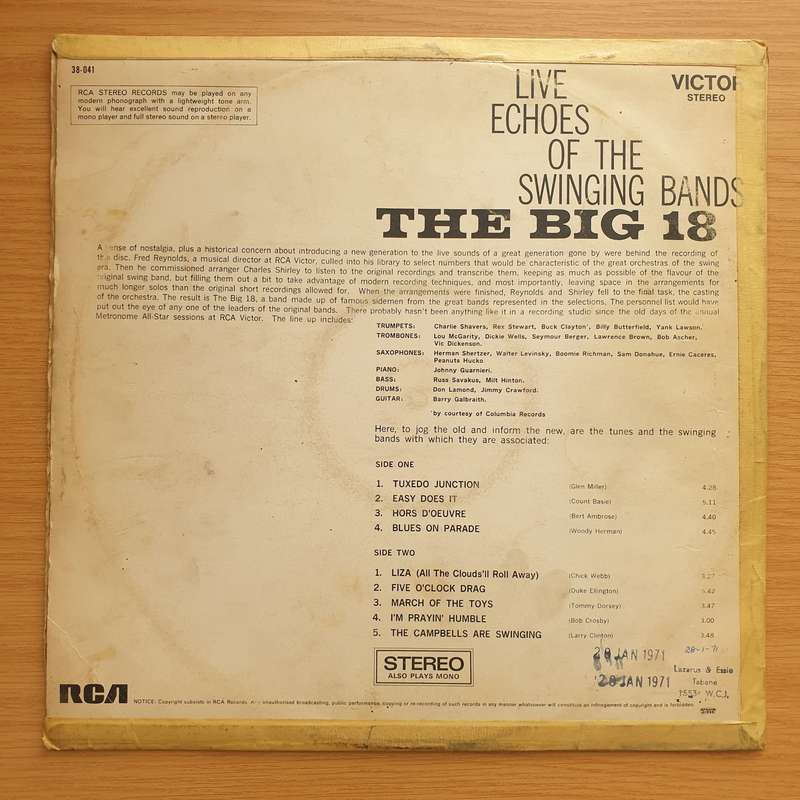 The Big 18  Live Echoes Of The Swinging Bands - Vinyl LP Record (VG)