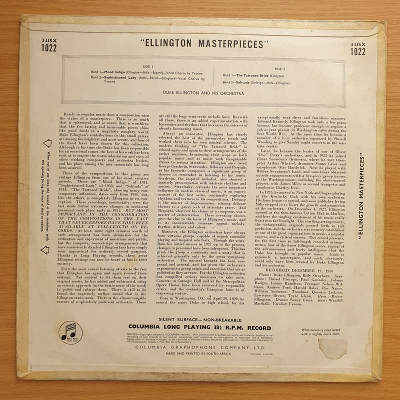 Duke Ellington And His Orchestra  Masterpieces -  Vinyl LP Record - Very-Good+ Quality (VG+)
