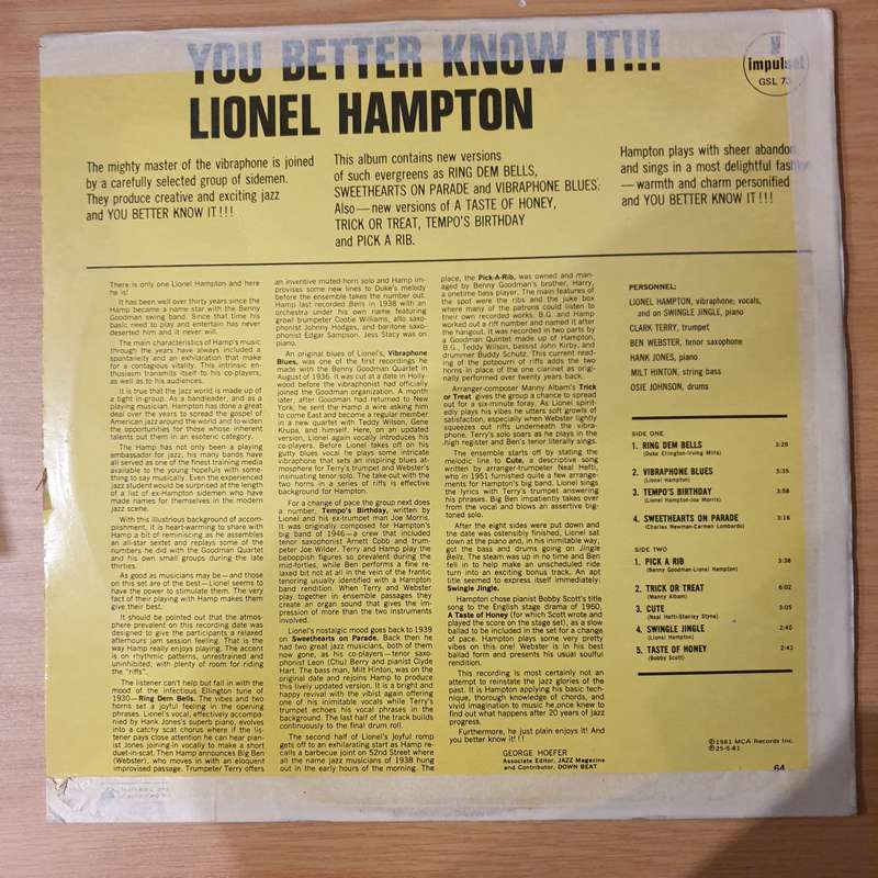 Lionel Hampton  You Better Know It!!! - Vinyl LP Record - Very-Good+ Quality (VG+)