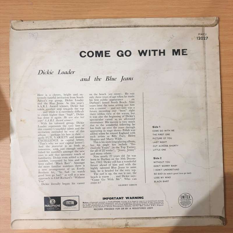 Dickie Loader And The Blue Jeans  Come Go With Me - Vinyl LP Record - Good+ Quality (G+) (gplus)