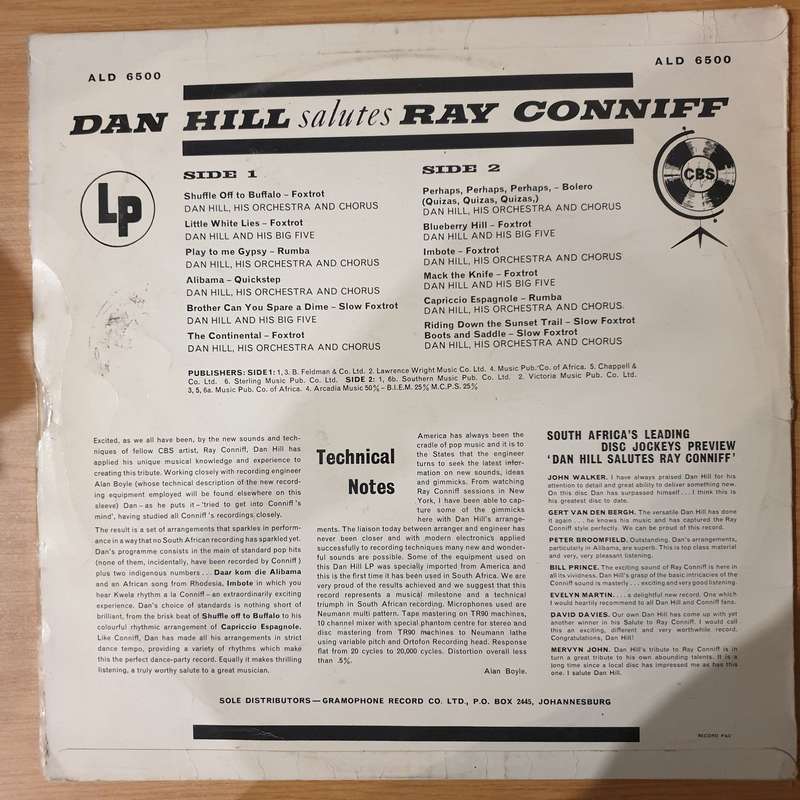 Dan Hill  Dan Hill Salutes Ray Conniff  Vinyl LP Record - Very-Good+ Quality (VG+)
