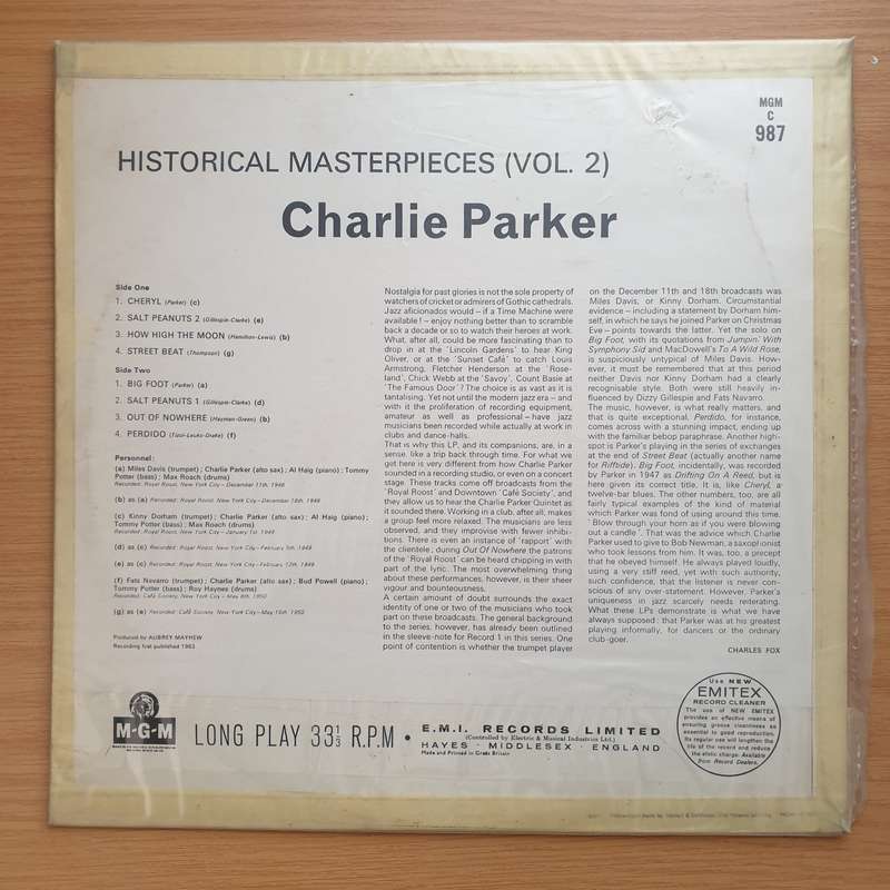 Charlie Parker  Historical Masterpieces Vol. 2 - Vinyl LP Record - Very-Good+ Quality (VG+)