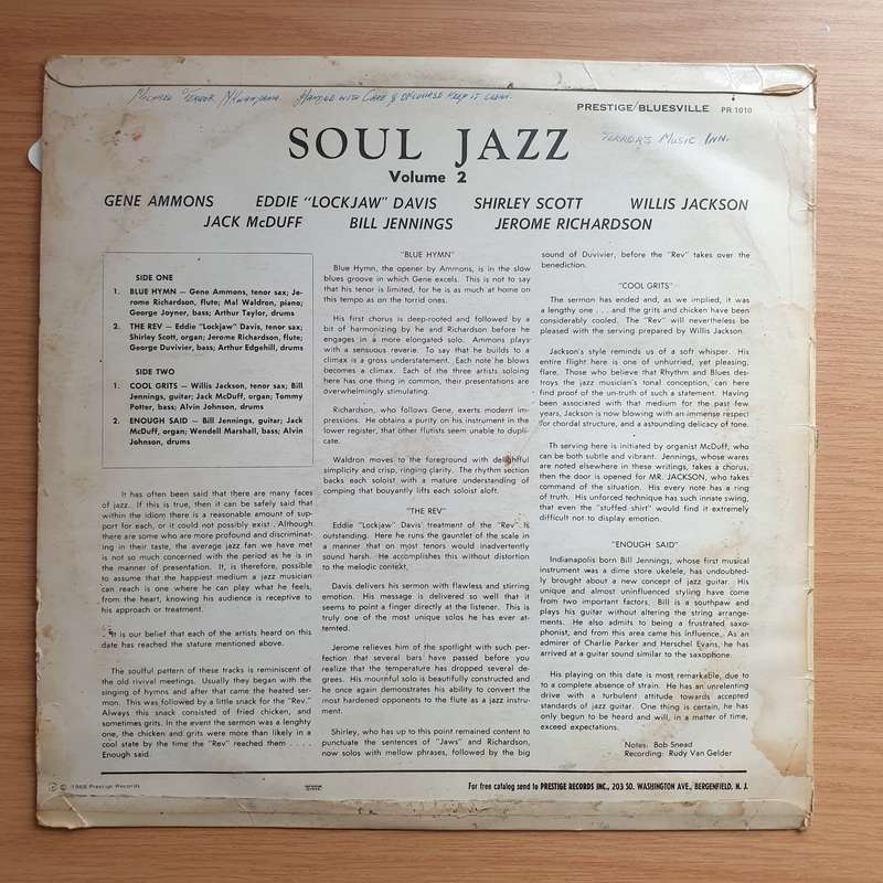 The Prestige All-Stars  Soul Jazz Volume Two - Vinyl LP Record - Very-Good+ Quality (VG+)