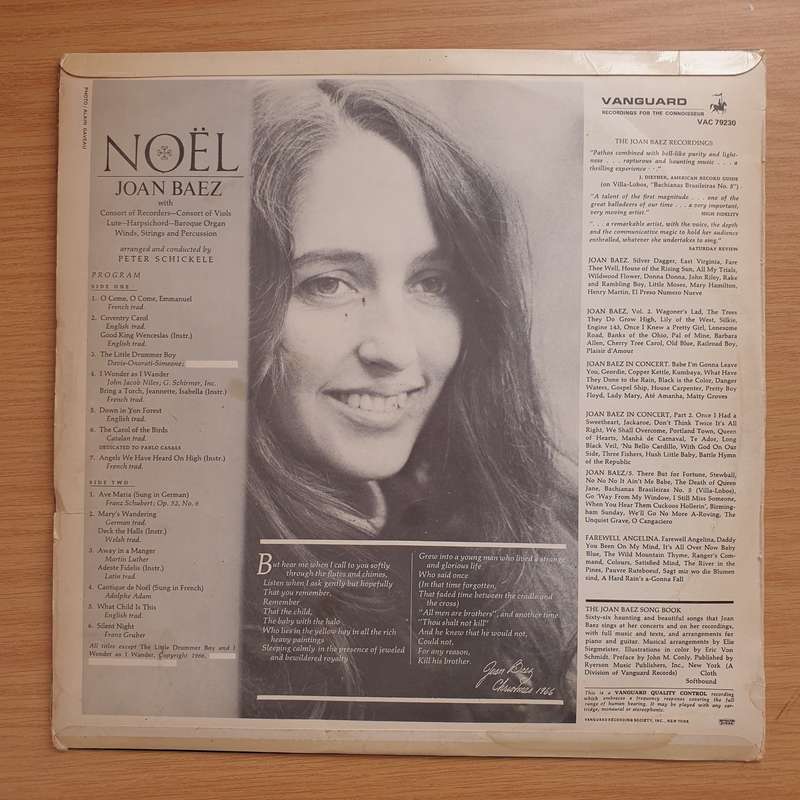 Joan Baez  Noël -  Vinyl LP Record - Very-Good+ Quality (VG+) (verygoodplus)