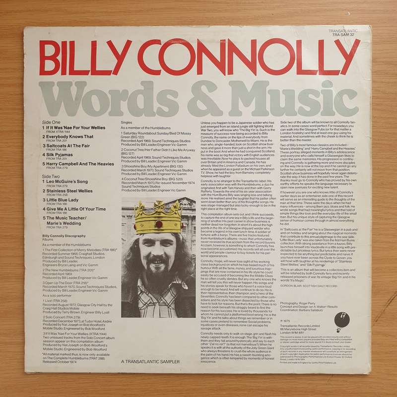 Billy Connolly  Words & Music -  Vinyl LP Record - Very-Good+ Quality (VG+) (verygoodplus)