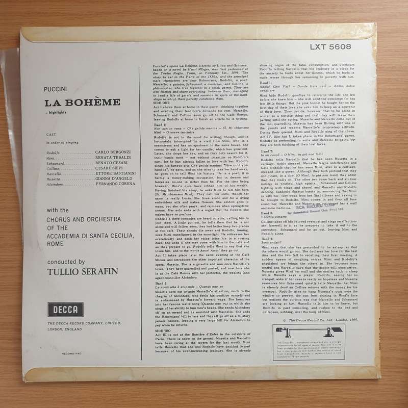 Puccini - La Boheme - Vinyl LP Record - Very-Good+ Quality (VG+)