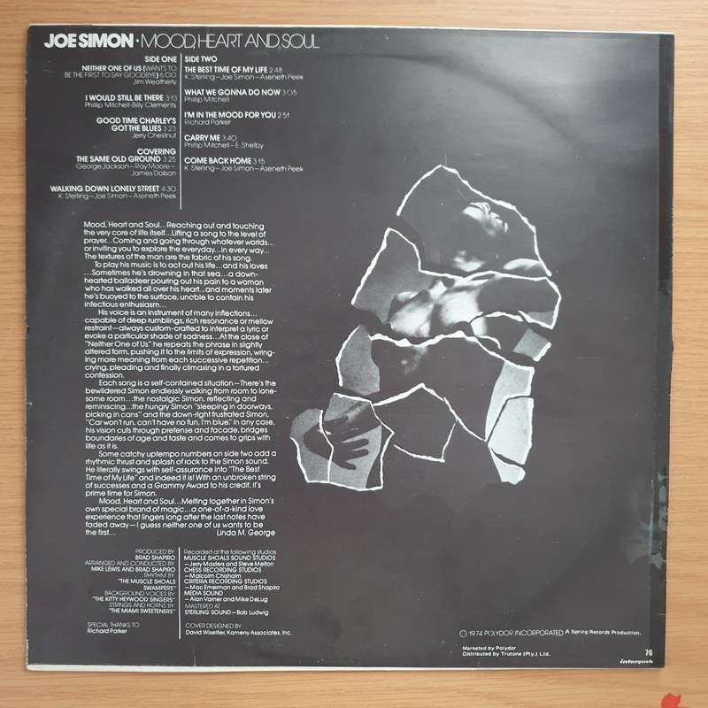 Joe Simon  Mood, Heart And Soul  Vinyl LP Record - Very-Good+ Quality (VG+) (verygoodplus)