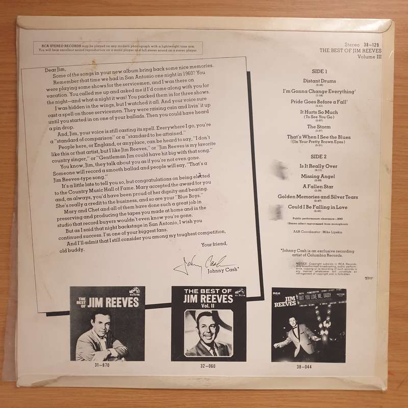 Jim Reeves  The Best Of Jim Reeves Volume III  Vinyl LP Record - Very-Good+ Quality (VG+...