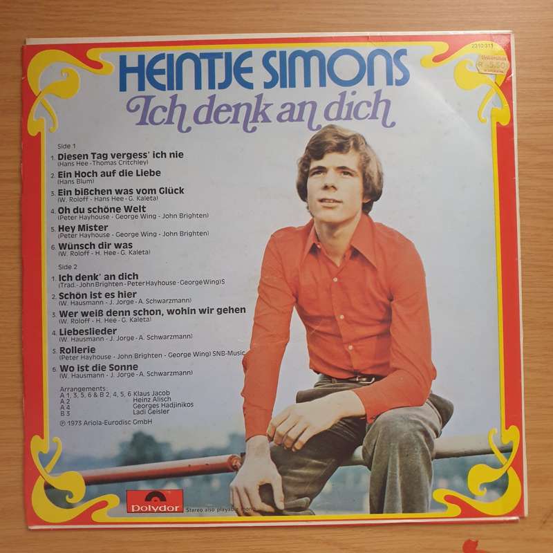 Heintje Simons  Ich Denk An Dich  Vinyl LP Record - Very-Good+ Quality (VG+) (verygoodplus)