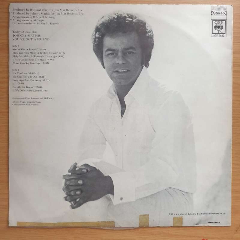 Johnny Mathis - You've Got a Friend  Vinyl LP Record - Very-Good+ Quality (VG+) (verygoodplus)