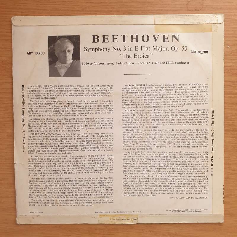 Beethoven - Eroica - Sudwefunkorchester - Jascha Horenstein - Vinyl LP Record - Very-Good+ Qualit...