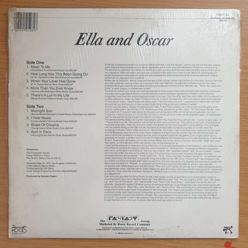 Ella Fitzgerald & Oscar Peterson  Ella And Oscar - Vinyl LP Record - Very-Good+ Quality (VG+)