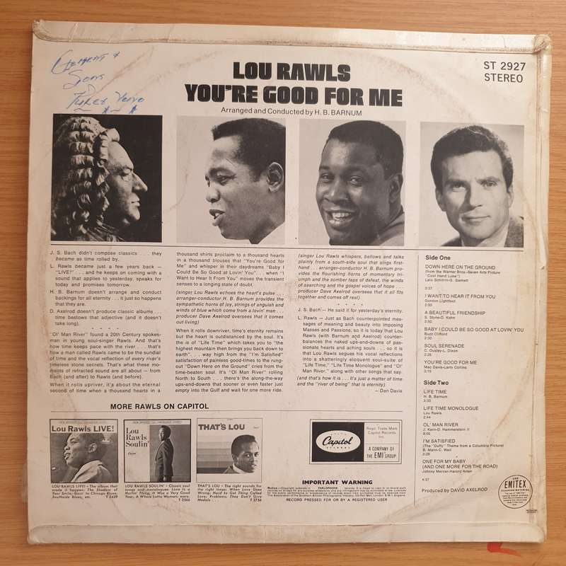Lou Rawls  You're Good For Me - Vinyl LP Record - Very-Good+ Quality (VG+)
