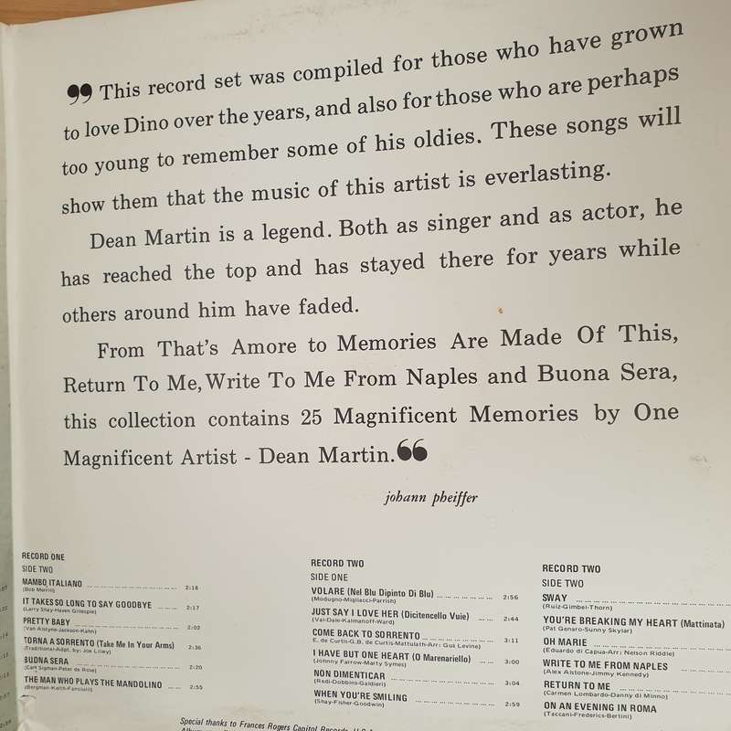 Dean Martin - 25 Magnificent Memories of Dean Martin - Double Vinyl LP Record - Very-Good+ Qualit...