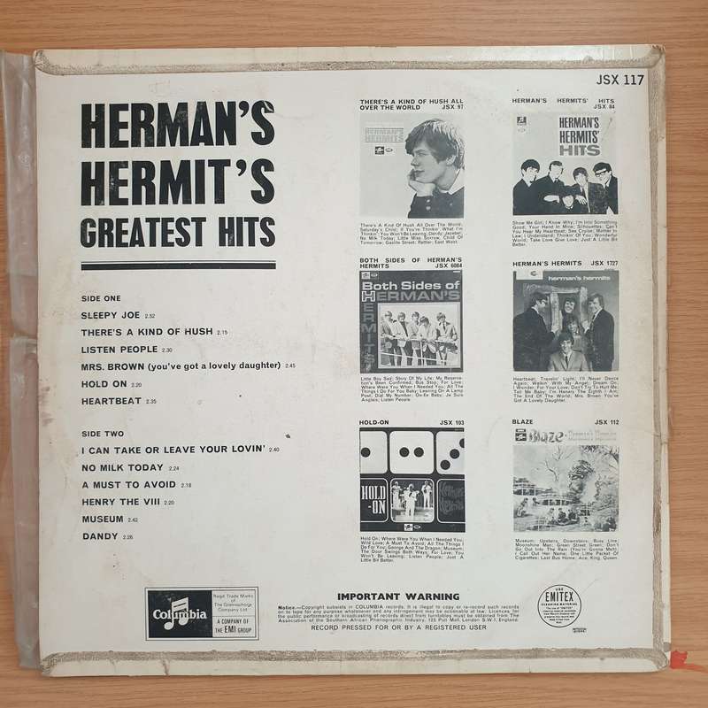 Herman's Hermits  Herman's Hermit's Greatest Hits - Vinyl LP Record  (VG+)