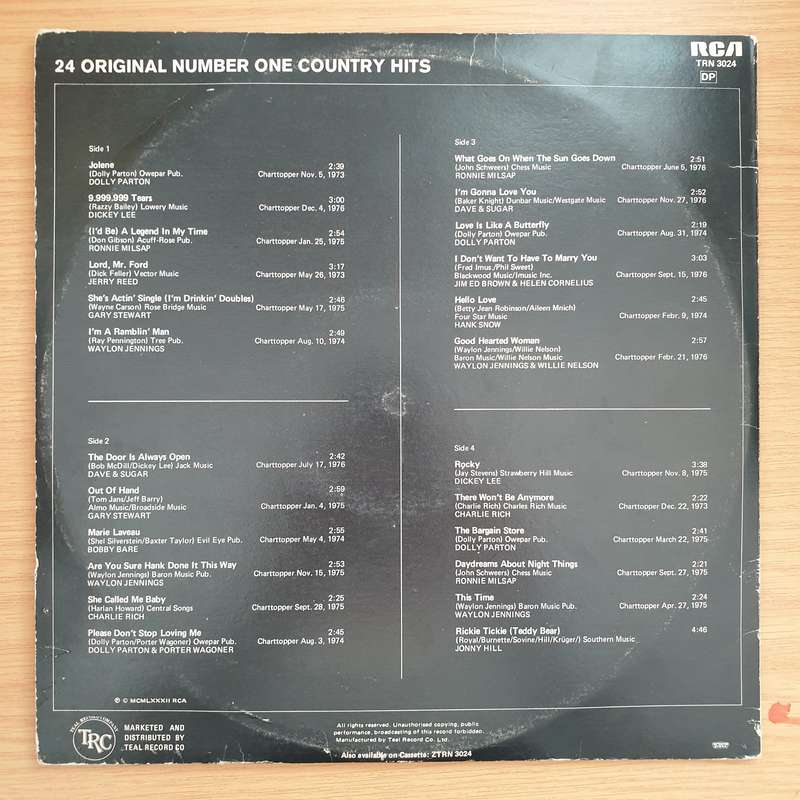 24 Original Number One Country Hits - Double Vinyl LP Record - Very-Good+ Quality (VG+) (verygood...