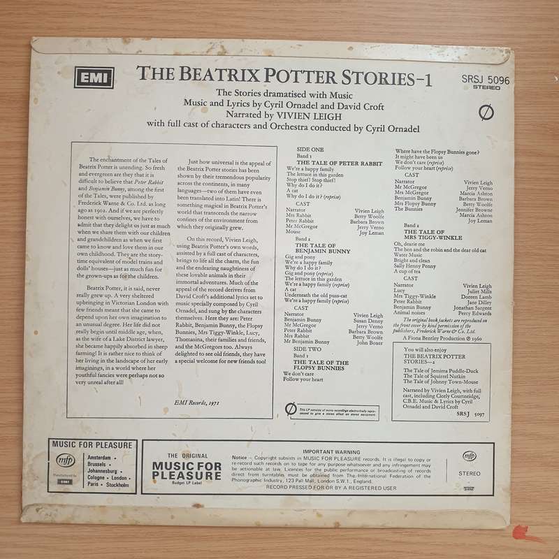 The Beatrix Potter Stories 1 - Vinyl LP Record - Very-Good+ Quality (VG+) (verygoodplus)