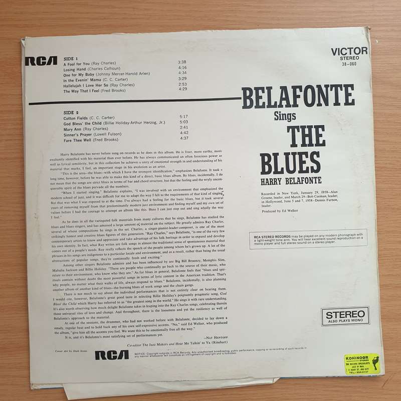 Harry Belafonte  Belafonte Sings The Blues  Vinyl LP Record (VG+)