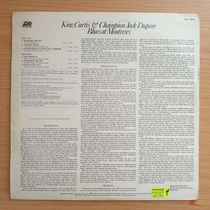 King Curtis & Champion Jack Dupree  Blues At Montreux - Vinyl LP Record - Very-Good+ Quality (...