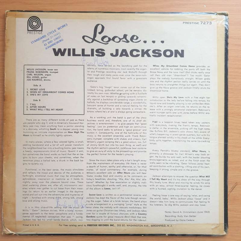 Willis Jackson  Loose...  - Vinyl LP Record - Very-Good Quality (VG) (verry)