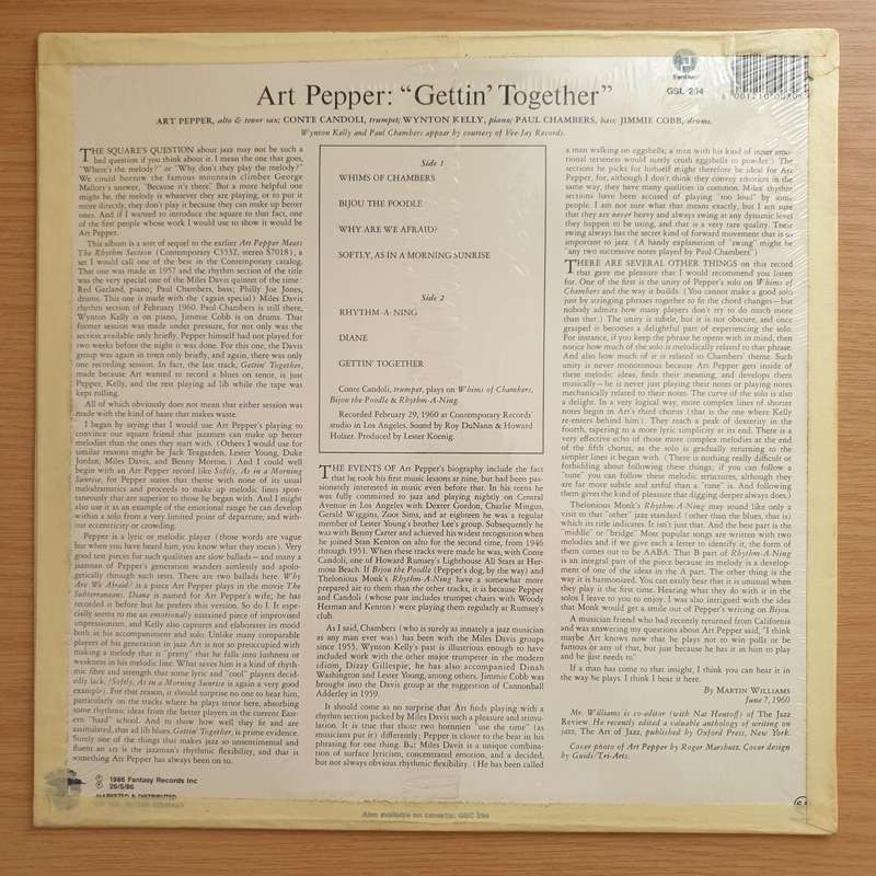 Art Pepper  Gettin' Together! - Vinyl LP Record - Very-Good+ Quality (VG+)