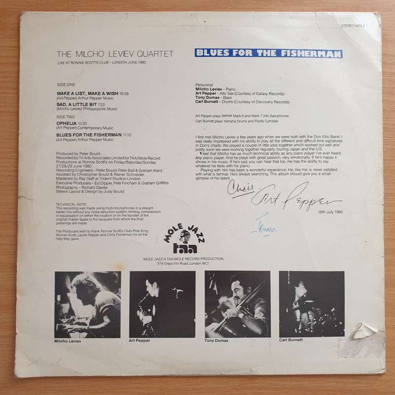 The Milcho Leviev Quartet  Blues For The Fisherman  - Vinyl LP Record - Very-Good Quality (VG)...