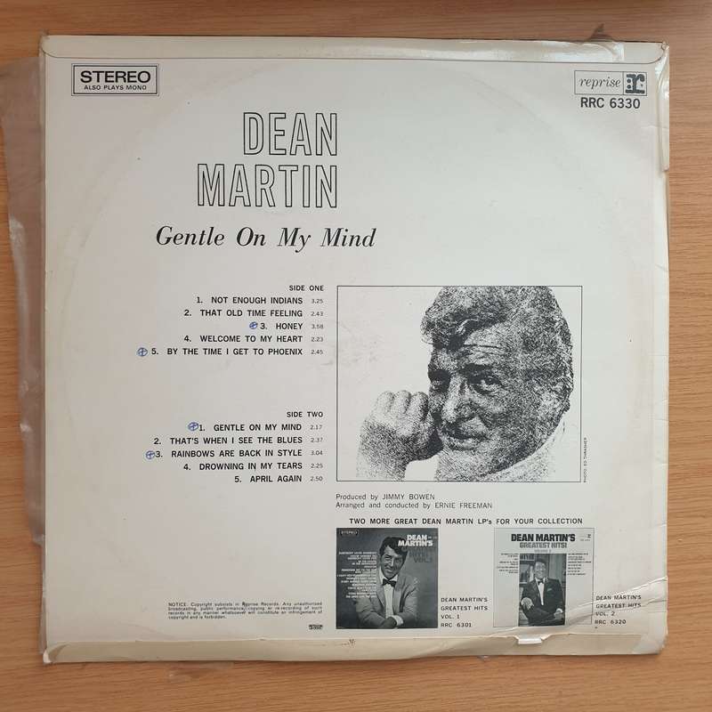 Dean Martin - Gentle on my Mind - Vinyl LP Record - Very-Good+ Quality (VG+) (verygoodplus)