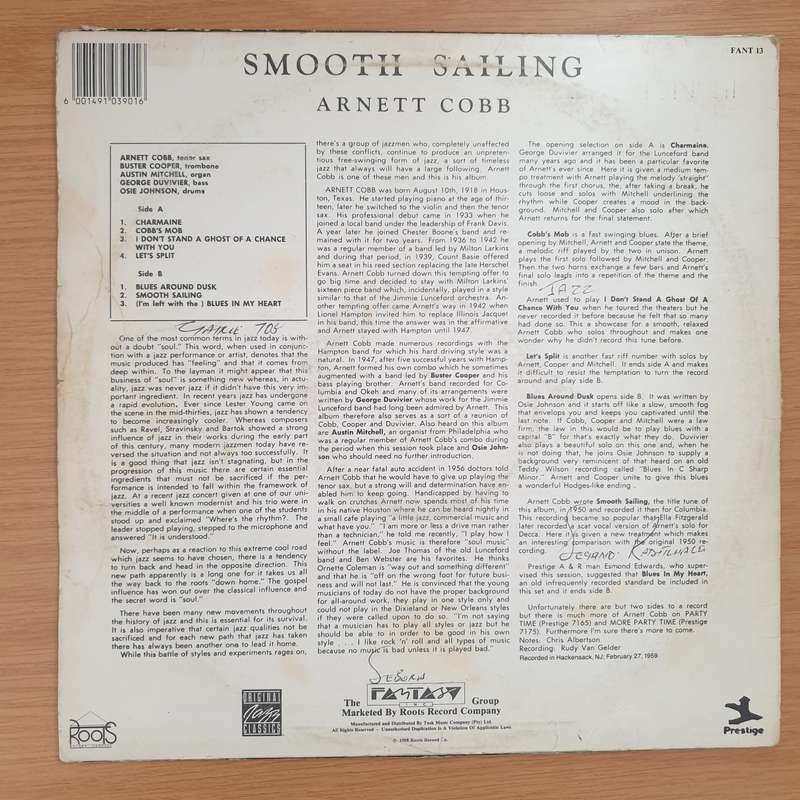 Arnett Cobb  Smooth Sailing -  Vinyl LP Record - Very-Good Quality (VG) (verry)