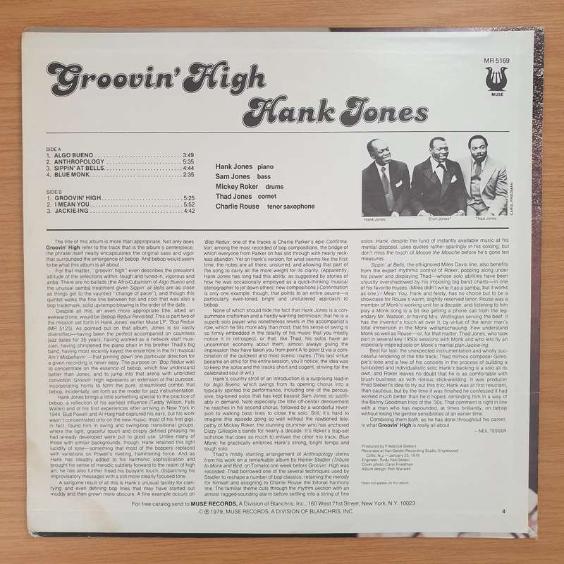 Hank Jones  Groovin' High - Vinyl LP Record - Very-Good+ Quality (VG+) (verygoodplus)