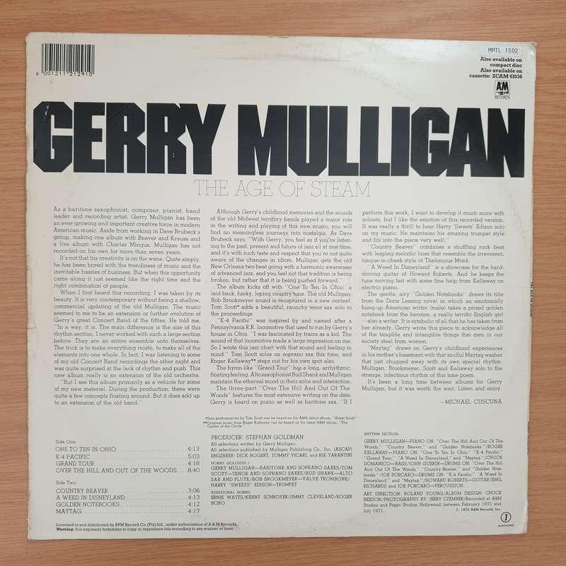 Gerry Mulligan  The Age Of Steam - Vinyl LP Record - Very-Good+ Quality (VG+)